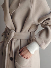 Inrosy mi-longue manteau en laine double boutonnage ceinture elégant femme