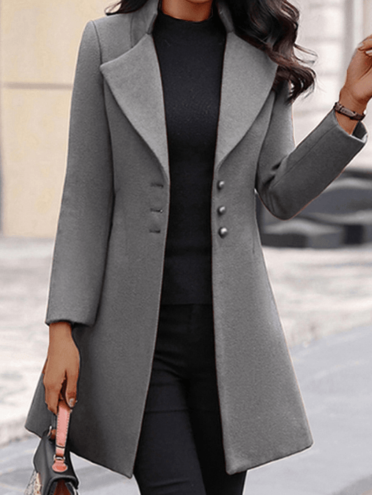 Inrosy mi-longue manteau en laine boutonnage col revers découpe v manches longues femme élégant mode veste hiver