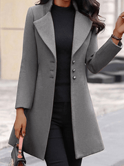 Inrosy mi-longue manteau en laine boutonnage col revers découpe v manches longues femme élégant mode veste hiver