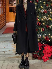 Inrosy longue manteau en laine double boutonnage poches col revers manches longues femme élégant preppy mode veste automne