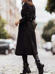 Inrosy longue manteau en laine fendu poches ceinture col revers manches longues femme élégant mode décontracté veste automne