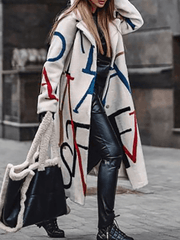 Inrosy longue manteau en laine lettres boutons poches col revers manches longues femme casual élégant mode oversized veste hiver