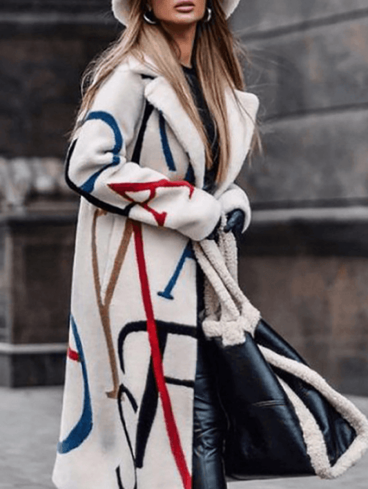 Inrosy longue manteau en laine lettres boutons poches col revers manches longues femme casual élégant mode oversized veste hiver