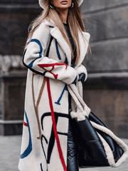 Inrosy longue manteau en laine lettres boutons poches col revers manches longues femme casual élégant mode oversized veste hiver