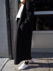 Inrosy longue manteau en laine cheville double boutonnage poches col revers manches longues femme ample élégant mode hiver blouson