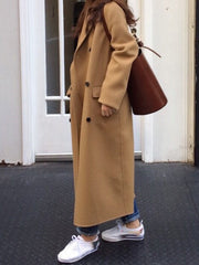 Inrosy longue manteau en laine cheville double boutonnage poches col revers manches longues femme ample élégant mode hiver blouson