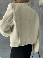 Inrosy court manteau en laine unicolore boutons poches découpe v manches longues femme élégant mode oversized hiver veste