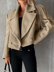 Inrosy court manteau en laine unicolore boutons poches découpe v manches longues femme élégant mode oversized hiver veste