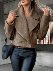 Inrosy court manteau en laine unicolore boutons poches découpe v manches longues femme élégant mode oversized hiver veste