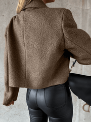 Inrosy court manteau en laine unicolore boutons poches découpe v manches longues femme élégant mode oversized hiver veste