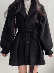 Inrosy mi-longue manteau en laine ceinture boutonnage poches manches bouffantes femme élégant mode oversized hiver veste vêtements