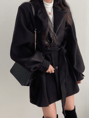 Inrosy mi-longue manteau en laine ceinture boutonnage poches manches bouffantes femme élégant mode oversized hiver veste vêtements