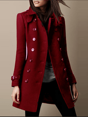 Inrosy mi-longue manteau en laine officier double boutonnage col revers manches longues femme élégant mode hiver veste caban