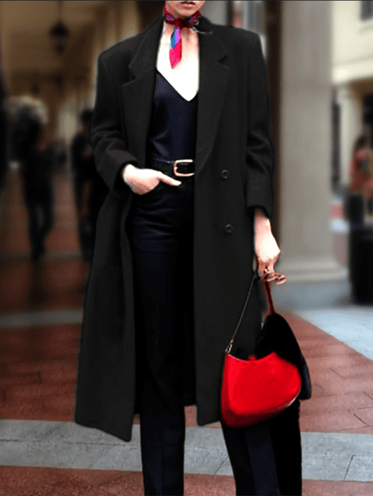 Inrosy longue manteau en laine unicolore boutonnage col revers manches longues élégant mode oversized femme veste hiver