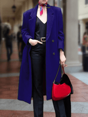 Inrosy longue manteau en laine unicolore boutonnage col revers manches longues élégant mode oversized femme veste hiver