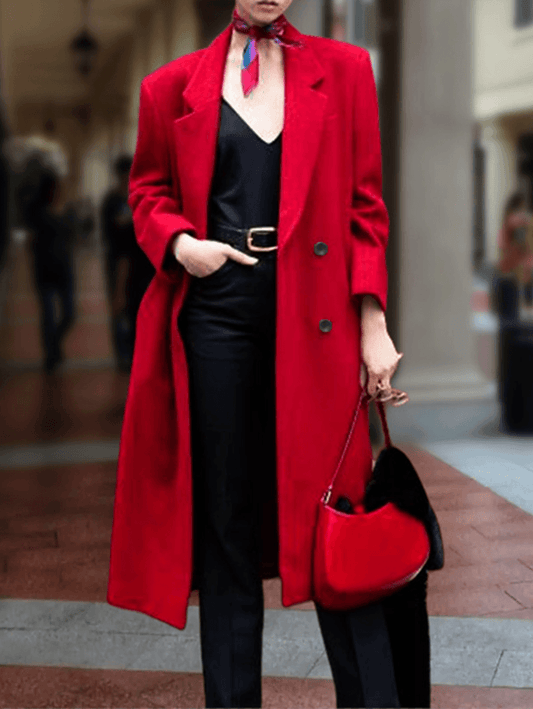 Inrosy longue manteau en laine unicolore boutonnage col revers manches longues élégant mode oversized femme veste hiver