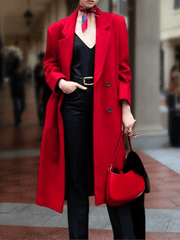 Inrosy longue manteau en laine unicolore boutonnage col revers manches longues élégant mode oversized femme veste hiver