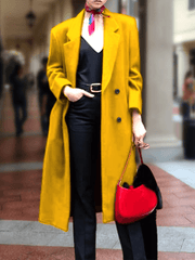 Inrosy longue manteau en laine unicolore boutonnage col revers manches longues élégant mode oversized femme veste hiver