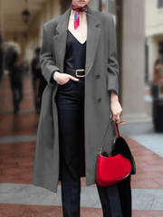 Inrosy longue manteau en laine unicolore boutonnage col revers manches longues élégant mode oversized femme veste hiver