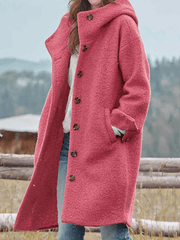Inrosy mi-longue manteau boutonnage poches à capuche manches longues femme oversized décontracté vetse