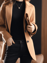 Inrosy manteau en laine unicolore boutons poches col revers manches longues hiver femme élégant oversized mode blazer veste