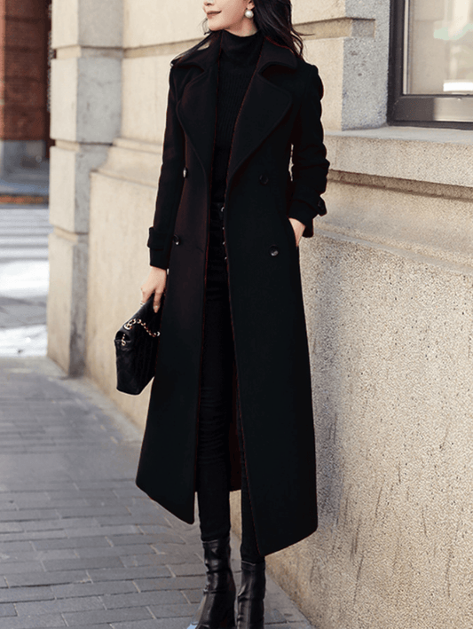 Inrosy manteau long cheville femme double boutonnage poches col revers manches longues femme élégant décontracté veste