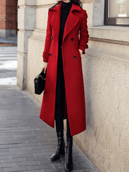 Inrosy manteau long cheville femme double boutonnage poches col revers manches longues femme élégant décontracté veste