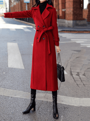 Inrosy manteau long cheville femme double boutonnage poches col revers manches longues femme élégant décontracté veste