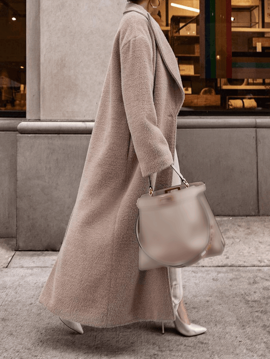 Inrosy longue manteau en laine unicolore boutons poches col revers manches longues femme élégant mode ample hiver veste