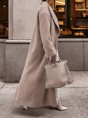 Inrosy longue manteau en laine unicolore boutons poches col revers manches longues femme élégant mode ample hiver veste