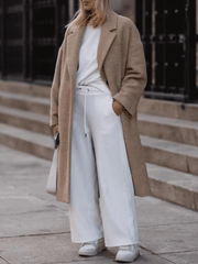 Inrosy longue manteau en laine unicolore boutons poches col revers manches longues femme élégant mode ample hiver veste