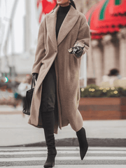 Inrosy longue manteau en laine unicolore boutons poches col revers manches longues femme élégant mode ample hiver veste