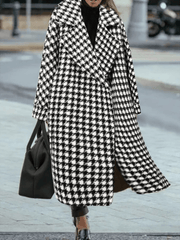 Inrosy longue manteau en laine pied de poule chaud poches femme élégant ample oversized décontracté hiver vêtements d'extérieur