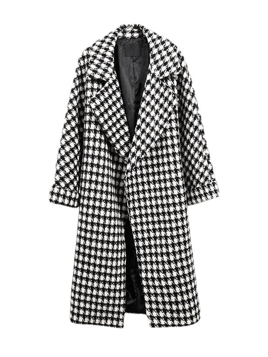 Inrosy longue manteau en laine pied de poule chaud poches femme élégant ample oversized décontracté hiver vêtements d'extérieur