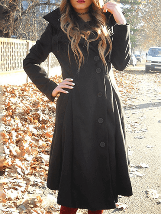 Inrosy mi-longue manteau en laine unicolore boutonnage à capuche manches longues femme élégant mode veste