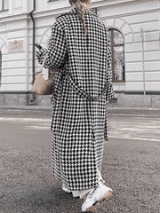 Inrosy manteau en laine long cheville femme pied de poule double boutonnage ceinture femme élégant oversized veste