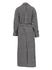 Inrosy manteau en laine long cheville femme pied de poule double boutonnage ceinture femme élégant oversized veste