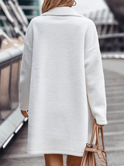 Inrosy mi-longue manteau teddy coat polaire double boutonnage poches col revers femme élégant oversized hiver veste