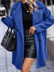 Inrosy mi-longue manteau teddy coat polaire double boutonnage poches col revers femme élégant oversized hiver veste
