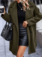 Inrosy mi-longue manteau teddy coat polaire double boutonnage poches col revers femme élégant oversized hiver veste