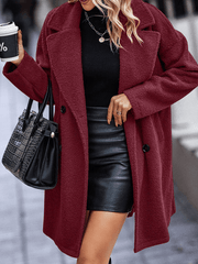 Inrosy mi-longue manteau teddy coat polaire double boutonnage poches col revers femme élégant oversized hiver veste
