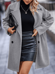 Inrosy mi-longue manteau teddy coat polaire double boutonnage poches col revers femme élégant oversized hiver veste