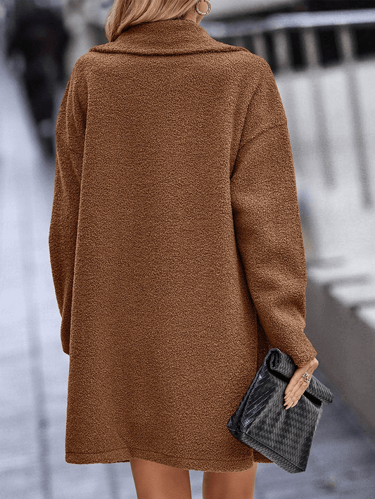 Inrosy mi-longue manteau teddy coat polaire double boutonnage poches col revers femme élégant oversized hiver veste