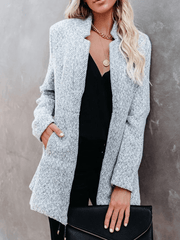 Inrosy mi-longue manteau chevrons poches col montant manches longues femme style tailleur élégant mode blazer