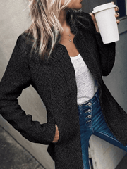 Inrosy mi-longue manteau chevrons poches col montant manches longues femme style tailleur élégant mode blazer