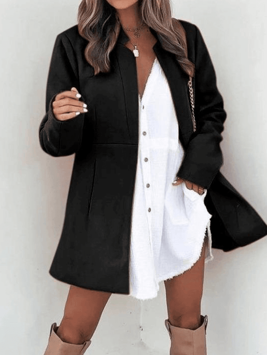 Inrosy mi-longue manteau en laine poches col montant manches longues femme élégant mode blazer veste