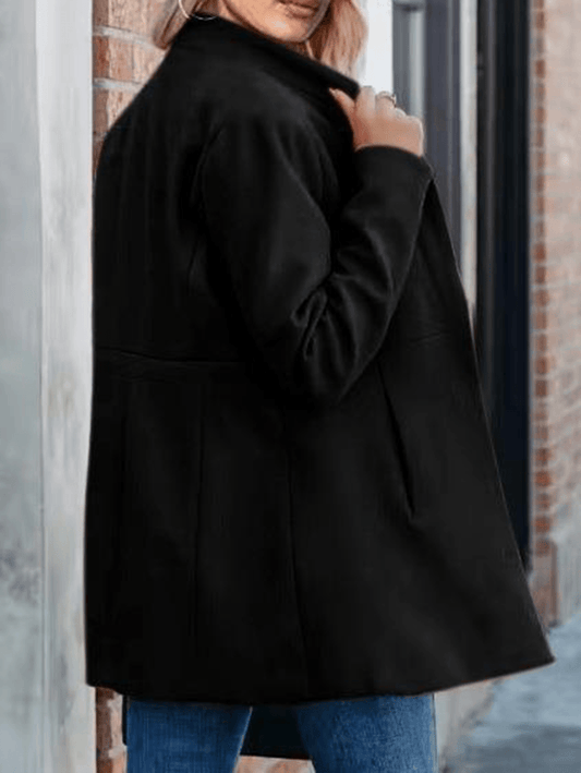 Inrosy mi-longue manteau en laine poches col montant manches longues femme élégant mode blazer veste