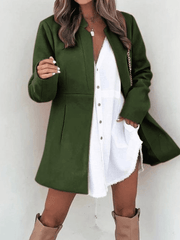 Inrosy mi-longue manteau en laine poches col montant manches longues femme élégant mode blazer veste