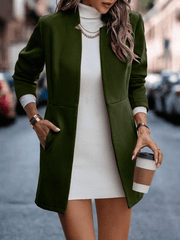 Inrosy mi-longue manteau en laine poches col montant manches longues femme élégant mode blazer veste