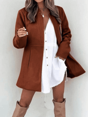 Inrosy mi-longue manteau en laine poches col montant manches longues femme élégant mode blazer veste